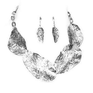Silver Metal Necklace/Earring Set